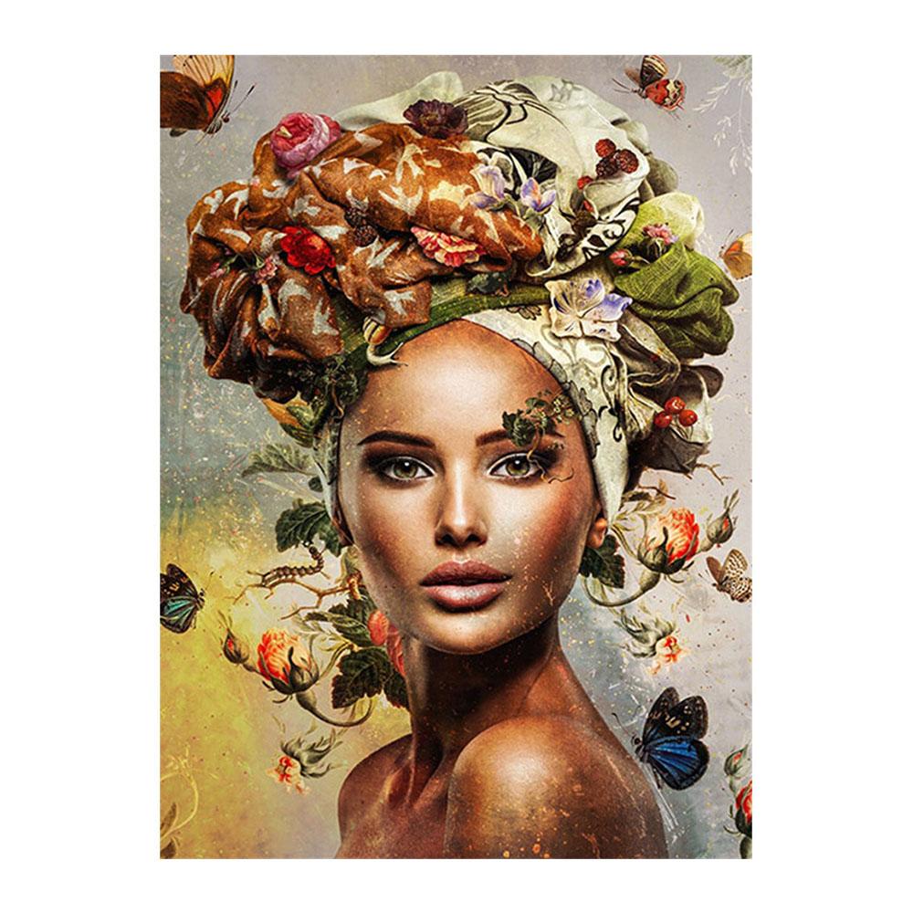 Flowers Woman Wall Art Posters and Prints African Woman Canvas Paintings Modern Abstract Portrait Pictures Home Decor