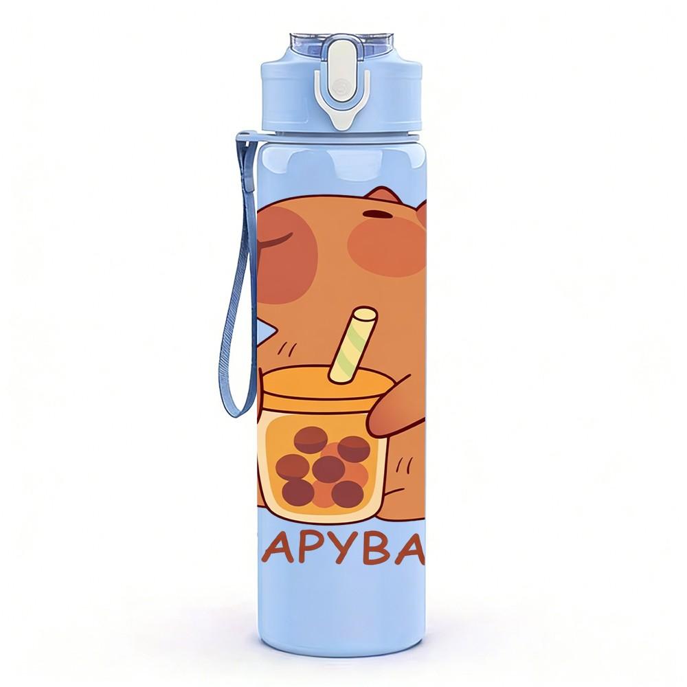 1PC Cute Capybara Rodent Animal Print 750ml Color Plastic Sports Water Bottle Leakproof Flip Straw Lid Suitable for Sports Office Home Use
