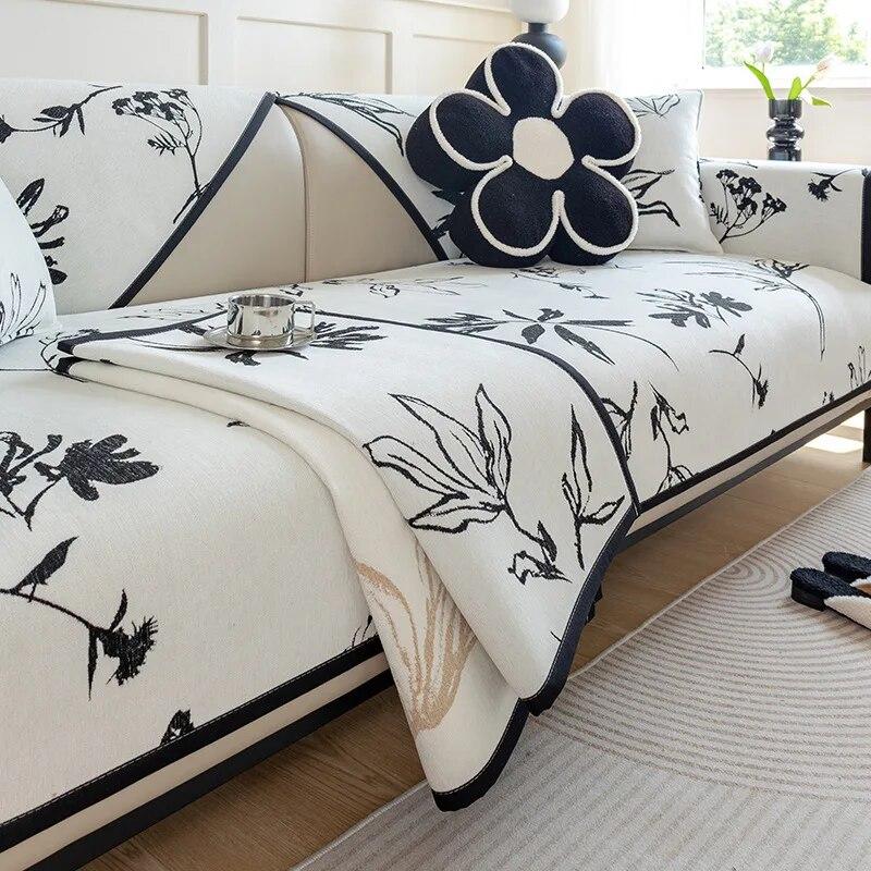 White Jacquard Chenille Sofa Mat Soft Four Seasons Universal Non-slip Couch Cover Home Living Room Decoration Chinese Cushion