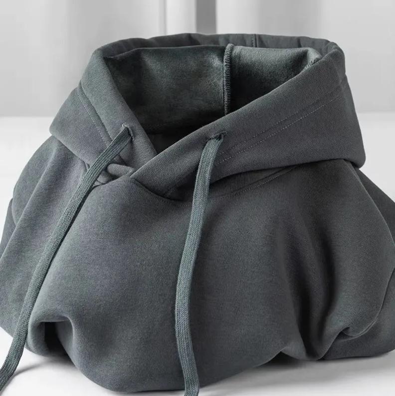 Men's Heavyweight Iron Gray Fleece Hoodie - Warm, Loose Fit for Autumn/Winter