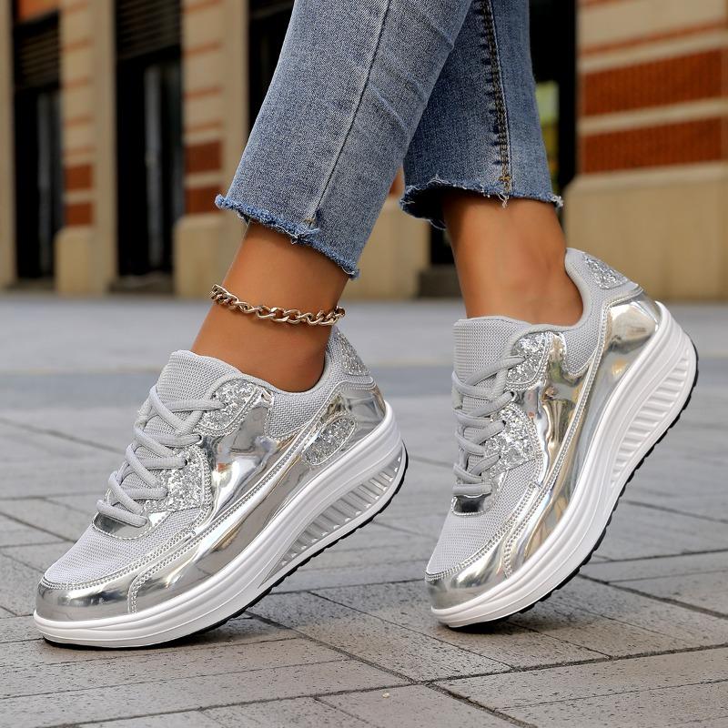Women’s Sneakers Casual Outdoor School Student Shoes Lightweight for Girls gold/silver Sneakers