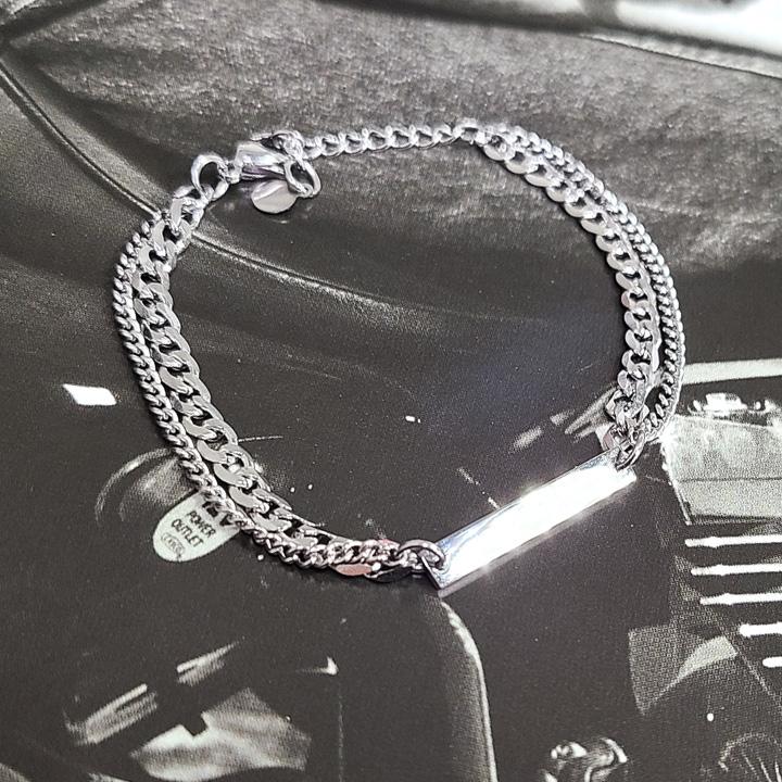 Glory_Arden [Unisex] Surgical Steel Rectangular Point Double Chain Bracelet / Ghmb-173
