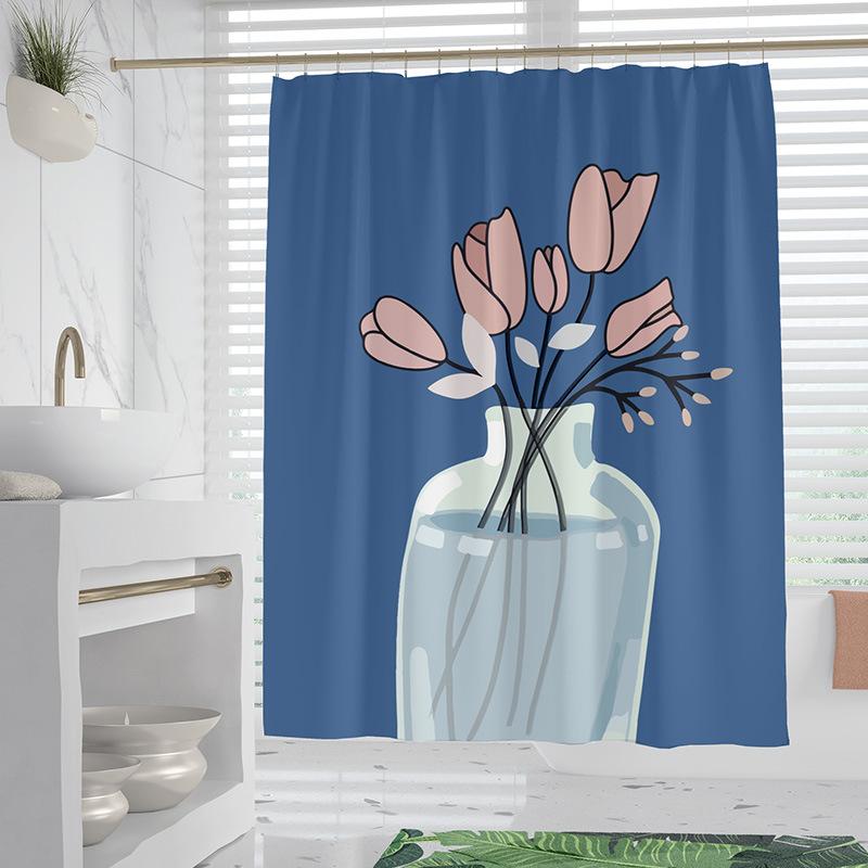 Chat Nordique Fleurs lavable Résistant à la saleté Rideau de douche Pommeau de douche étanche Polyester Rideau de bain Pour décoration intérieure