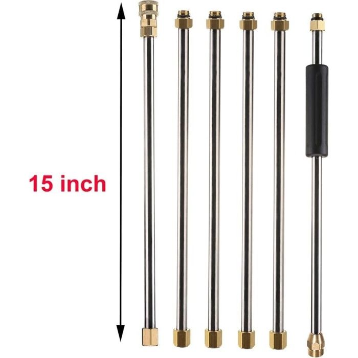 AIMOONSA Lot de 7 rallonges et buses pour nettoyeur haute pression – 6 rallonges, 1 courbe, 5 buses (argent)