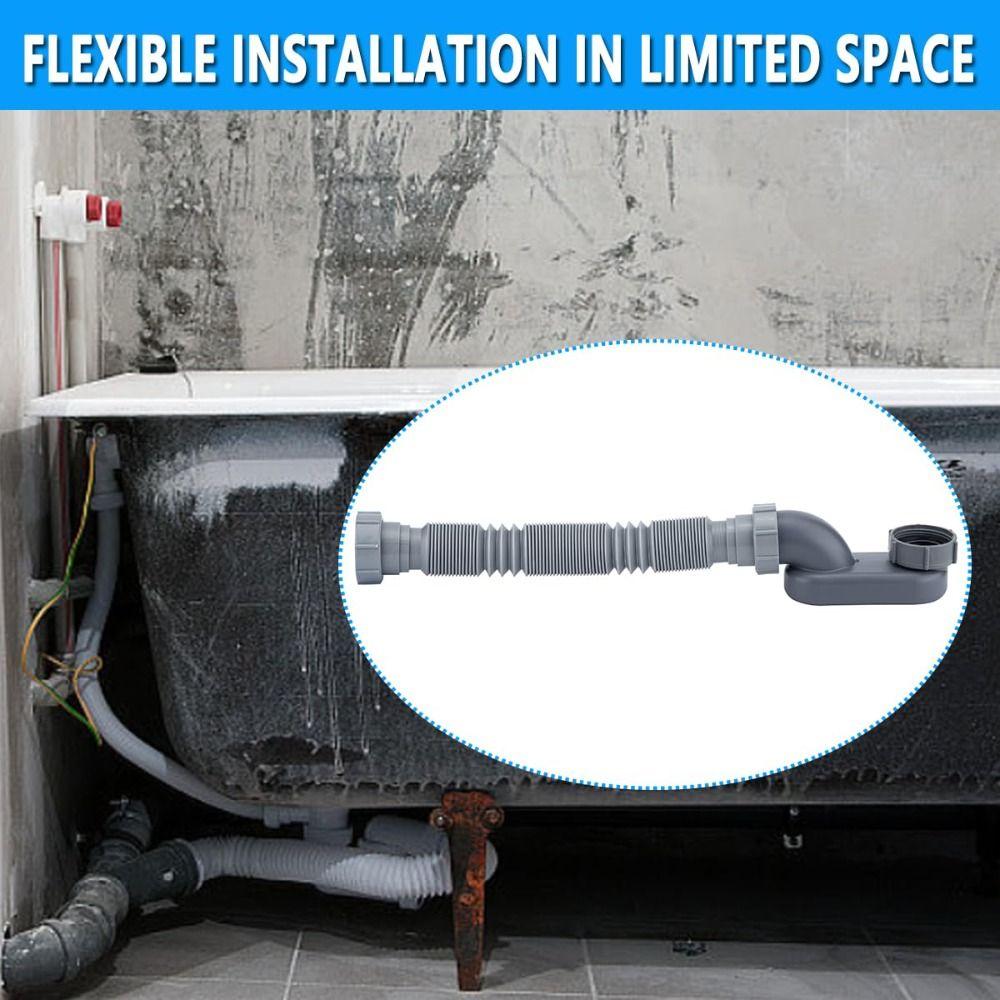 Verstellbares Abflussrohr Flexibler Flacher S-Bogen Langlebiger Freistehender Wannenabfluss Badewanne Dusche