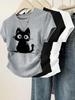 Cross-Border Sweet Style Cat Print Slimming Women's Short-Sleeve T-shirt