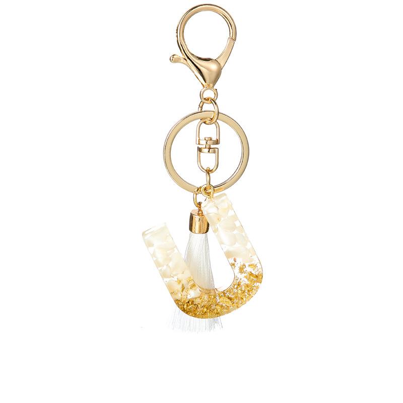White Tassel Crystal Resin Stone Gold Foil Keychain Classic Retro Fashion Bag Accessory Practical Durable Backpack Hanging Charm