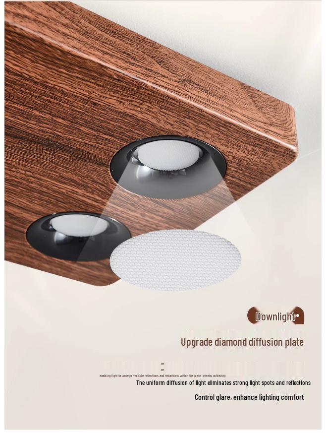 Chinese Walnut Wood 4-Head LED Gimbal Downlight for Living Room/Bedroom - Anti-Glare Design