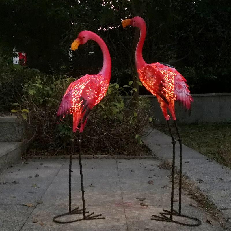Solar-Powered Wrought Iron Flamingo Garden Ornament