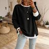 2026 Women's Stylish Slimming Ribbed Two-Piece Look Slit Round Neck Long Sleeve Casual Pullover Sweatshirt