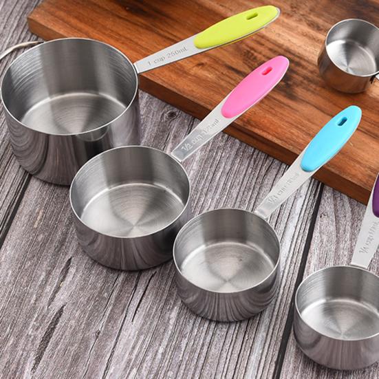 5Pcs/Set Measuring Spoon Set Clear Scale Ring Buckle Silicone Handle Stainless Steel Sugar Powder Spoon Measuring Cup Home Supplies