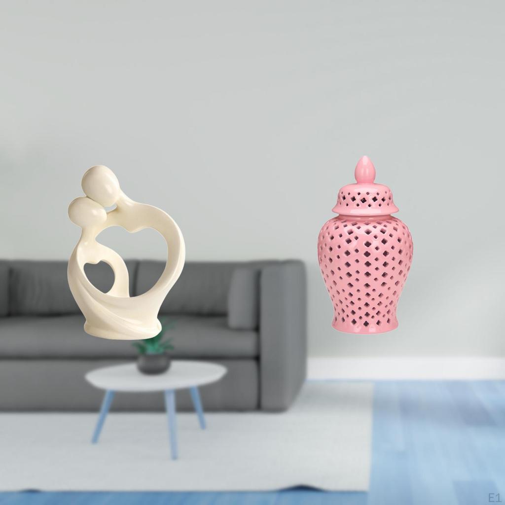Artistic Resin Couple Sculpture And Porcelain Ginger Jar Vase Collection for Home Desk Cabinet