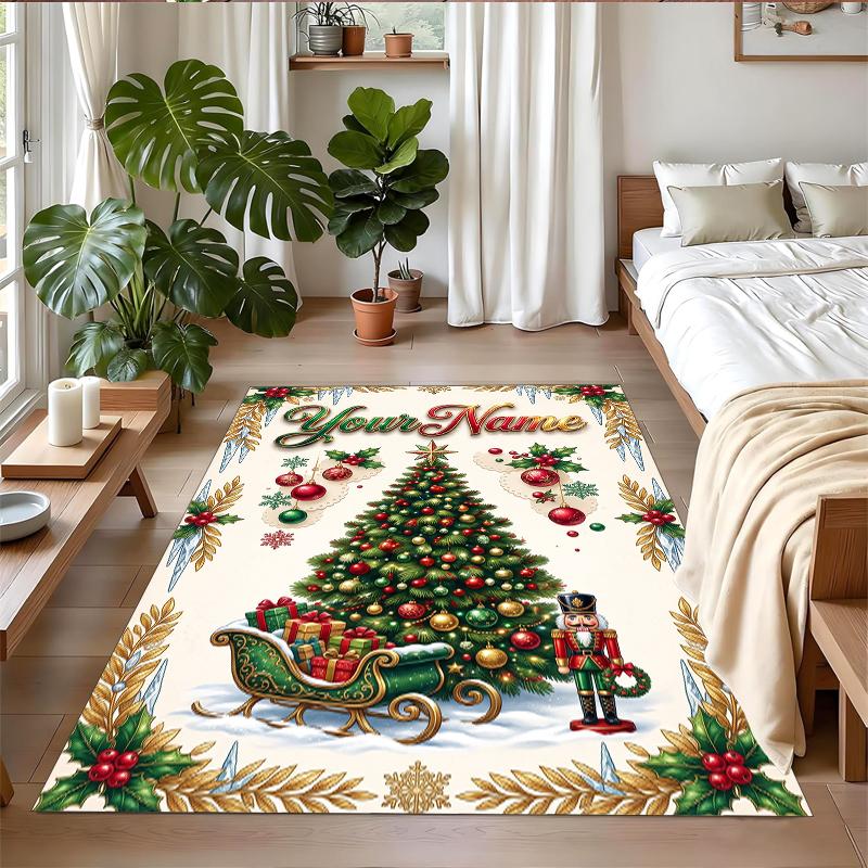 Christmas Custom Name Printed Square Area Rug Soft Non Slip Floor Carpet For Bedroom Holiday Gift