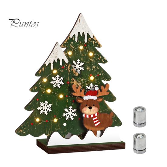 Exquisite Wood Craft Wooden Christmas Tree Table Decor with LED Light, Rustic Standing Sign Party Supplies Reindeer Santa Claus for Holiday
