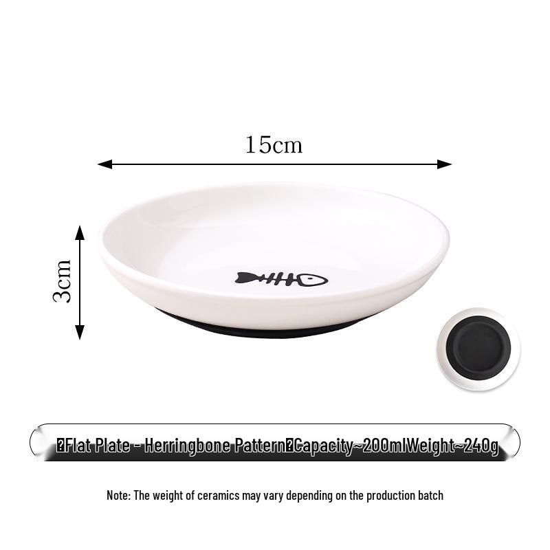 Minimalist Cat Paw & Fishbone Ceramic Pet Bowl with Anti-Spill Silicone Pad