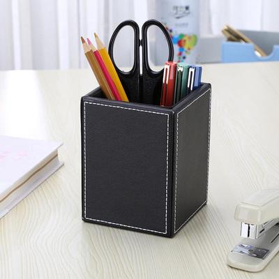 Elegant Leather Pen Holder - Single Square Tube, Solid Color, Creative Office Desktop Organizer, Ideal Business Gift