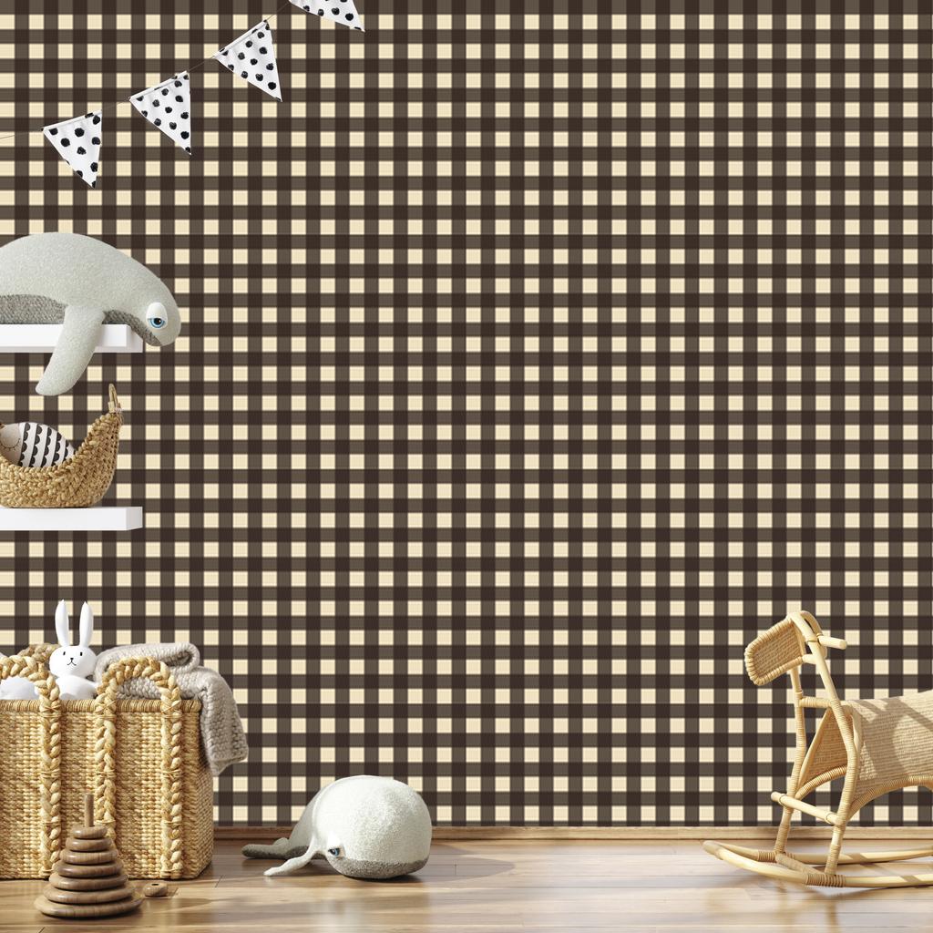 Brown and cream checkered wallpaper for living room and bedroom 50x1000
