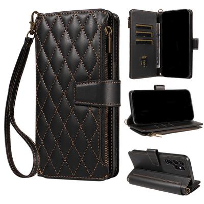 Suitable for Samsung S25 ULTRA Mobile Phone Case S24FE Zipper Card S10 E Mobile Phone Case with Lanyard