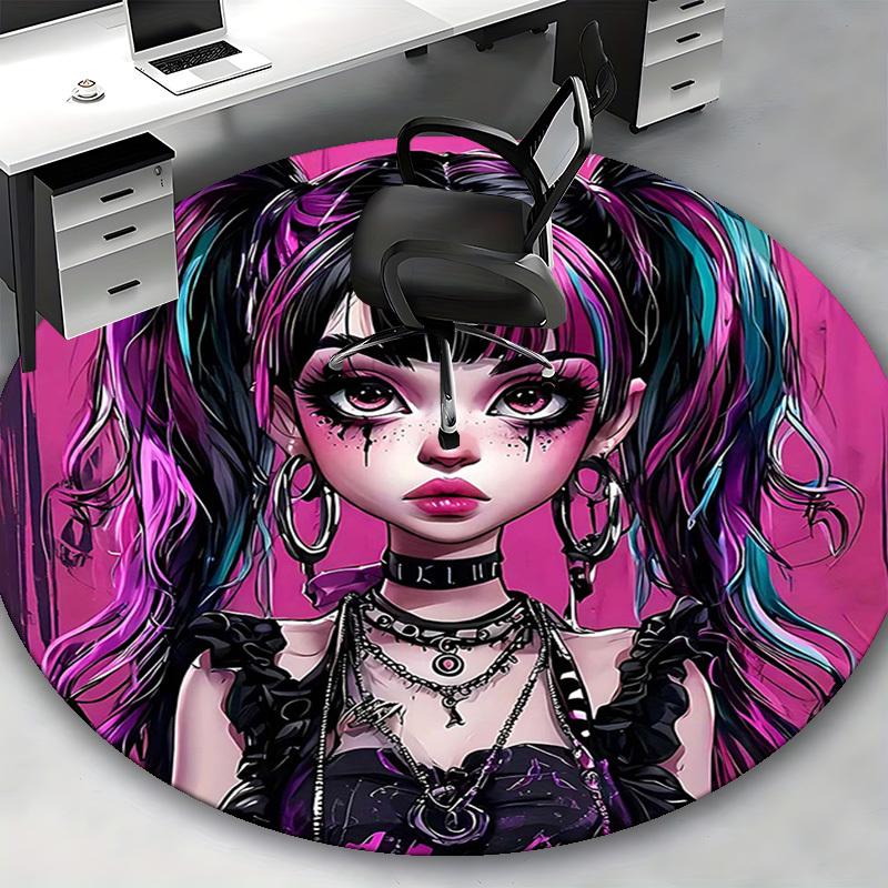 1pc Anime Design Round Carpet for Office Chair Mat, Anti Slip Rug Home Decor, Living Room, Bedroom, Game Room Festival Gift
