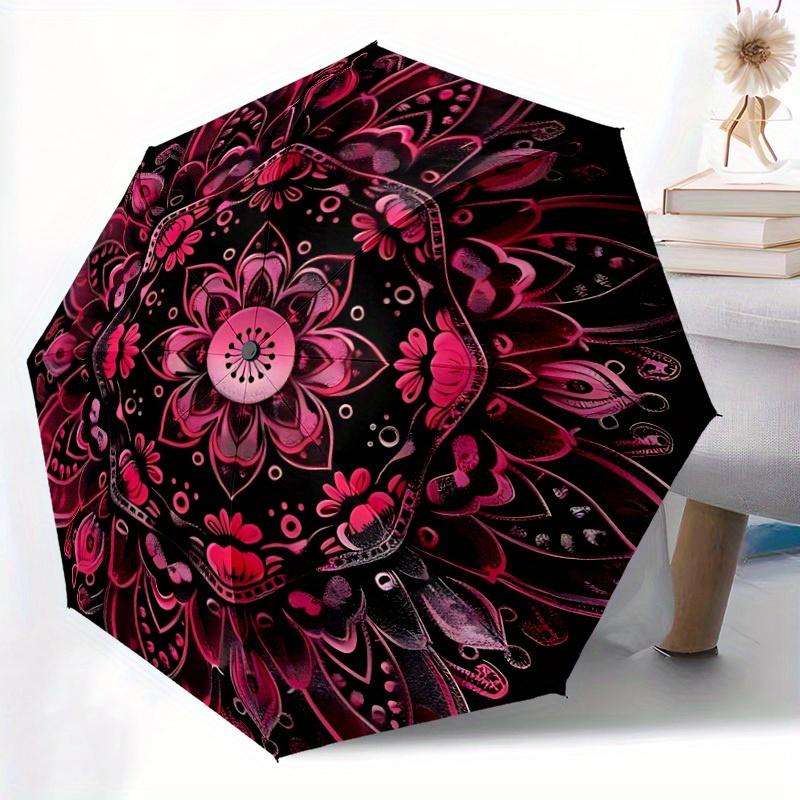 1pc Pink Floral Design Automatic Open/close Folding Umbrella, Compact Portable Travel Umbrella, Perfect Birthday/Christmas, Cute Umbrella, D