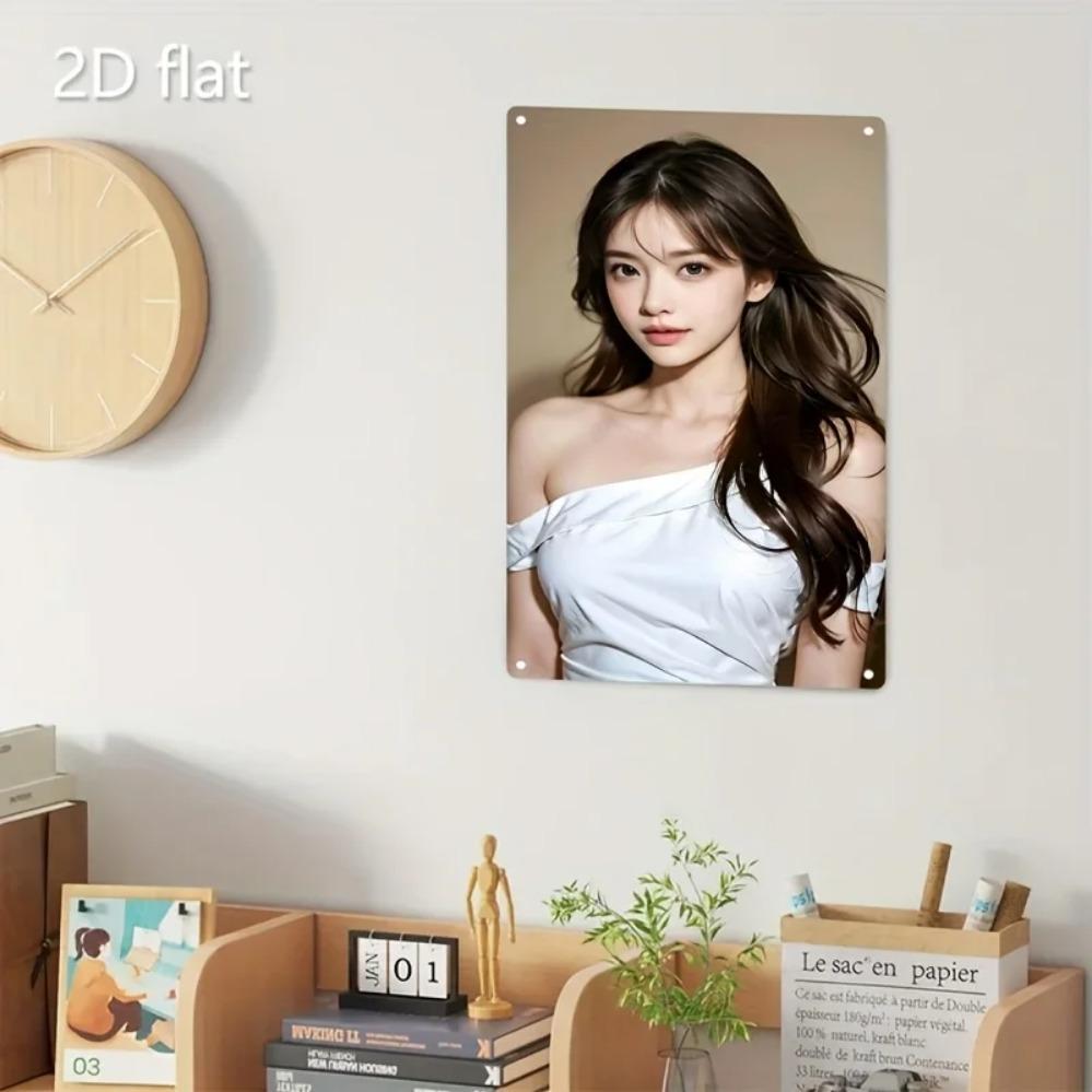 Metal Sign Wall Decor Korean Woman Face Art Poster Durable Flat Panel Home Cafe Easy Mount Gift