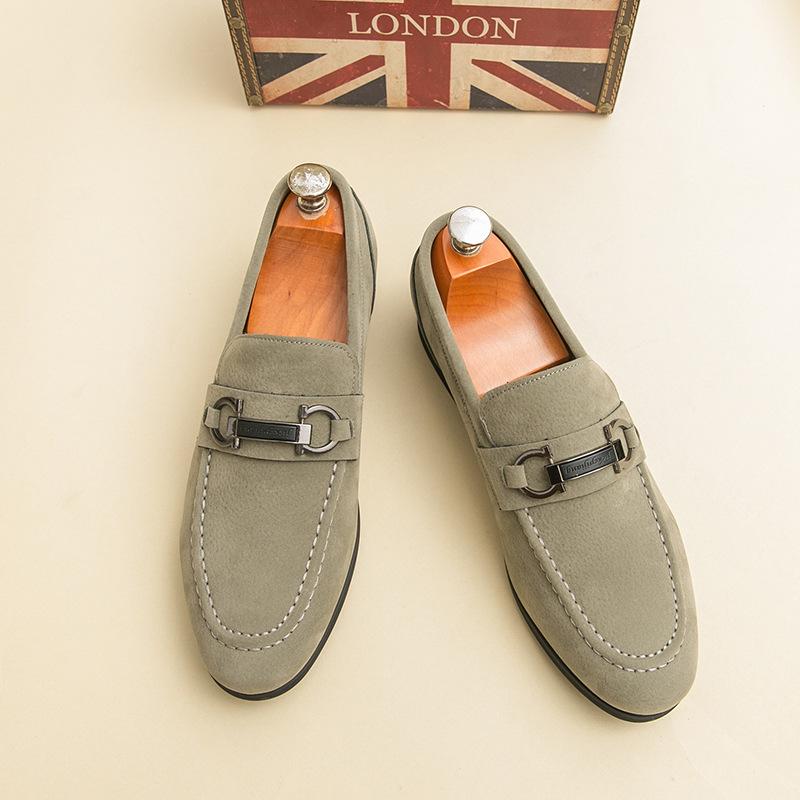 Velvet leather shoes with one pedal, trendy British leather shoes, men's Korean version, Doudou shoes, fringed loafers, lazy and casual