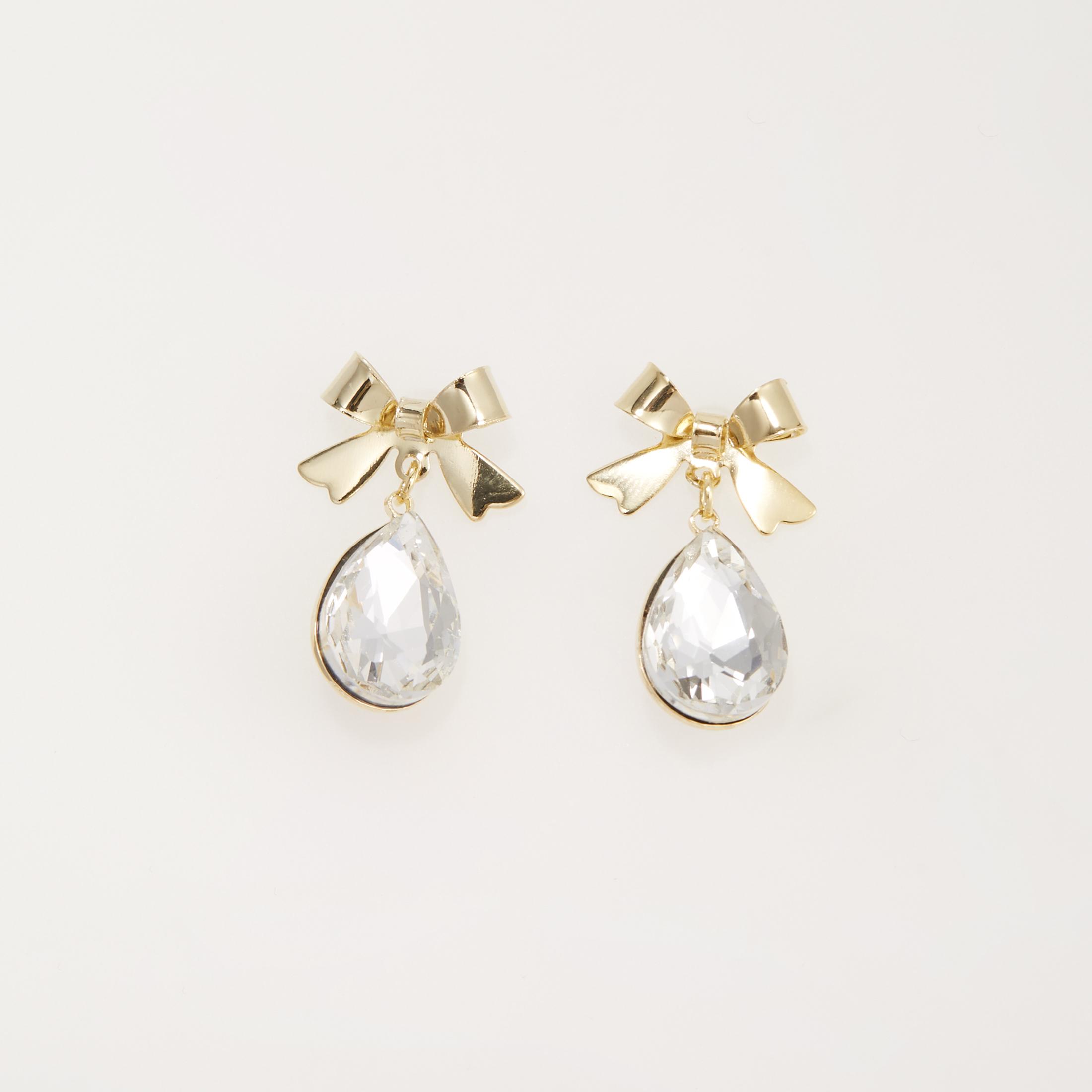 

Stainless Steel Bow Drop Earrings with Synthetic Zircon Inlay Fashion Jewelry for Women золотистый
