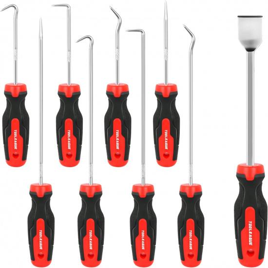 TOOLEAGUE 9Pcs Precision Pick and Hook Set with Scraper and Magnetic Telescoping Tool Kit for Automotive and Electronic Hand Tools Car Auto Oil