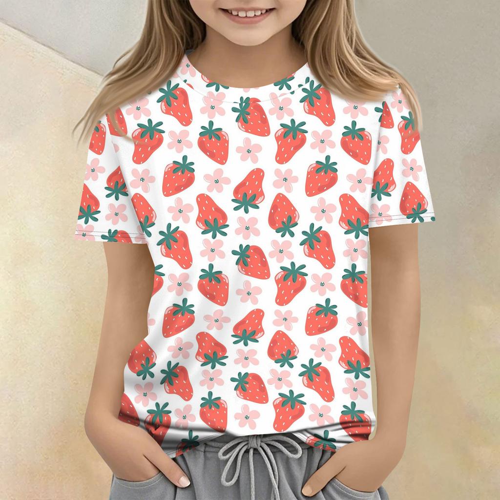 Children's Printed Round Neck Short Sleeved Casual T-shirt