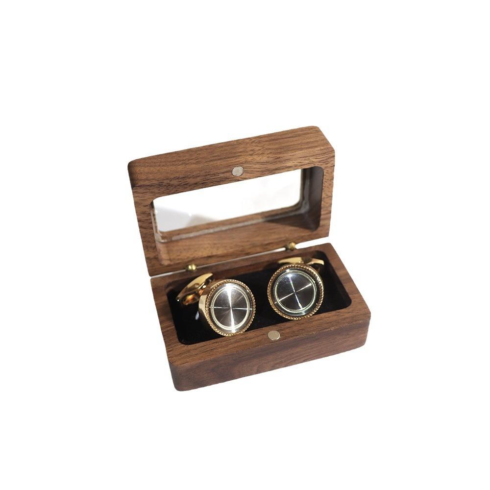 Solid Wood Black Walnut Window Opening Exquisite Cufflink Box Sleeve Nail French Cufflink Set Box Packaging Gift Box Accessories