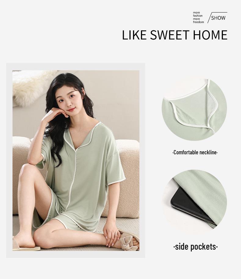 Pijama de Modal Refrigerante para Mujer con Sujetador Incorporado, Manga Corta, Amigable con la Piel, Color Sólido, Adecuado para Usar al Aire Libre