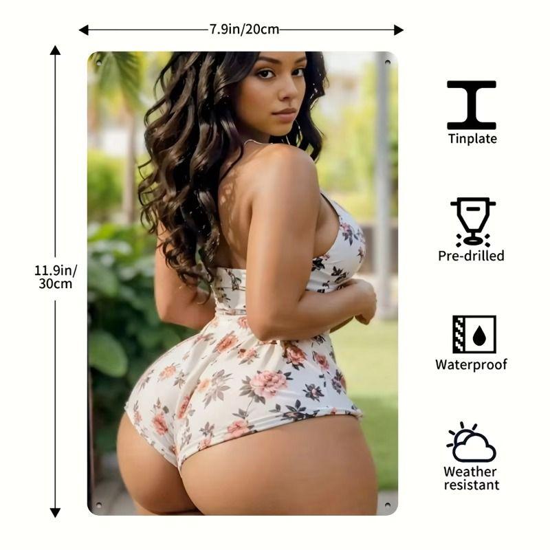 Vintage Kvinlig Silhuett Metall Logotyp för Bar & Garage