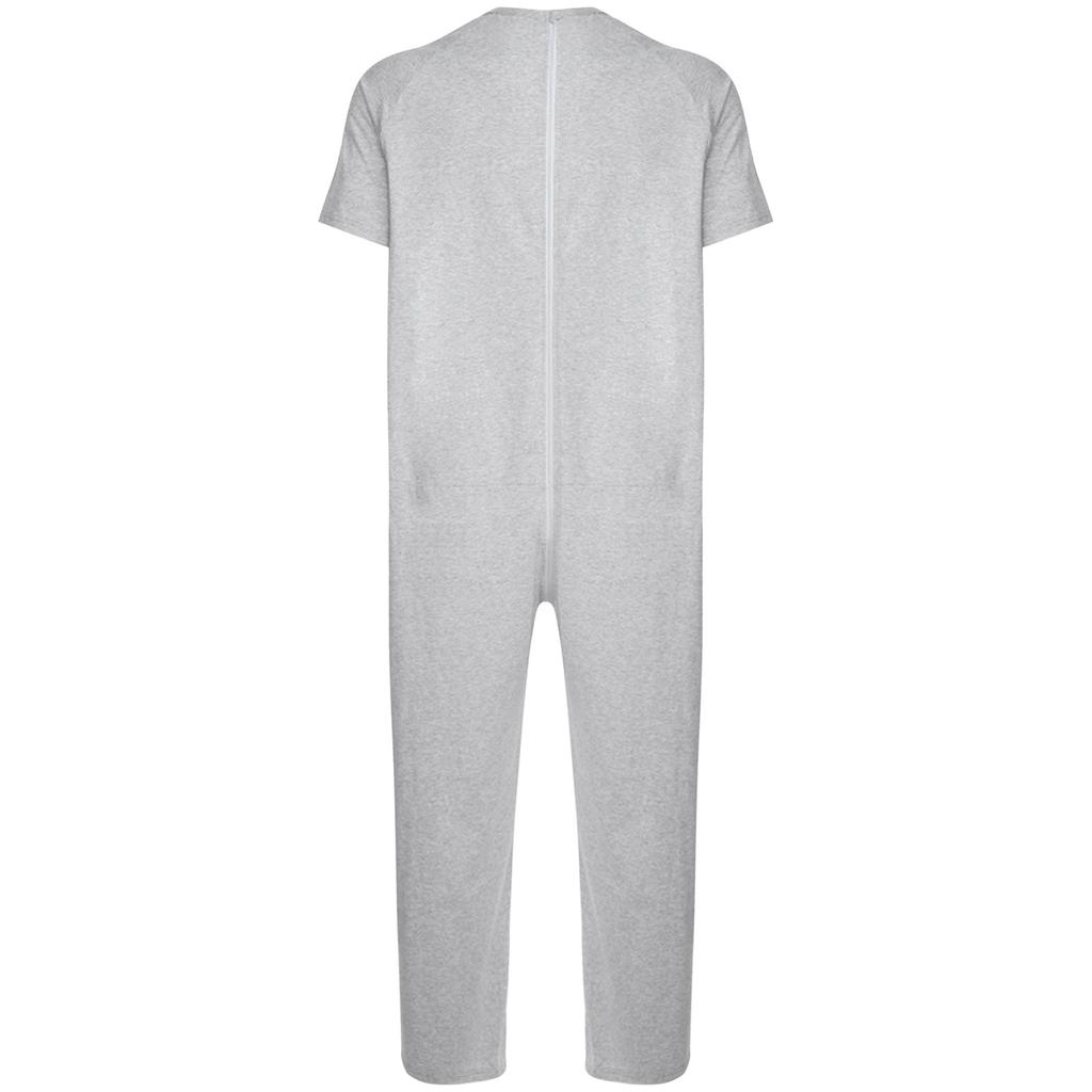 Men‘s Adaptive Clothing Jumpsuit XS-3XL: Round Neck Short Sleeve Solid Color with Back Zip-up Design for Dementia Elderly & Special Needs