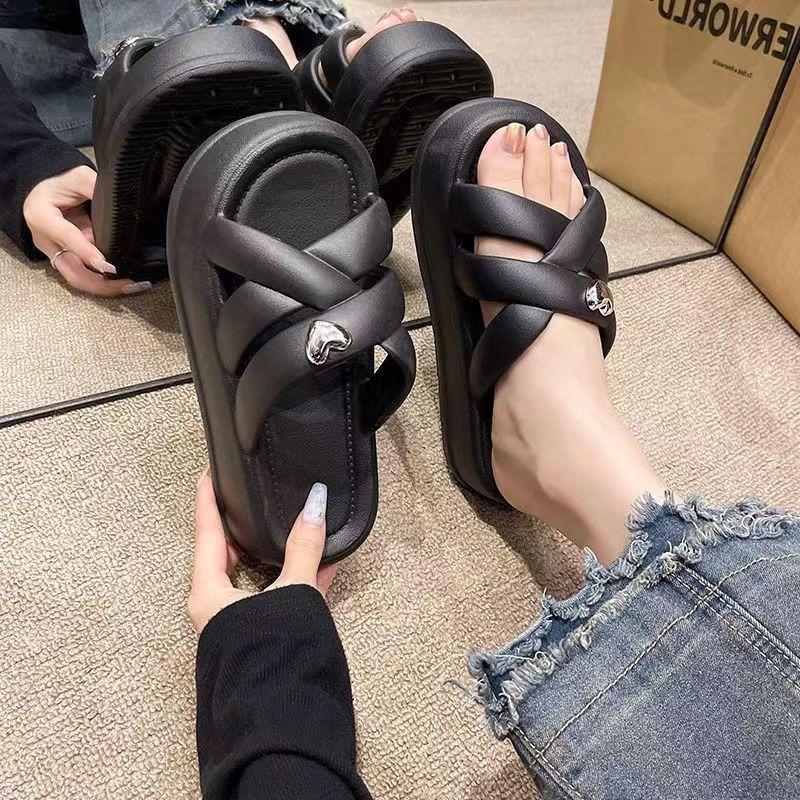 Fashion Women Sandalias Mujer Summer Fairy Style 2024 New Fashion Student Platform Roman Lady Sands Flat Shoes Cute Slippers