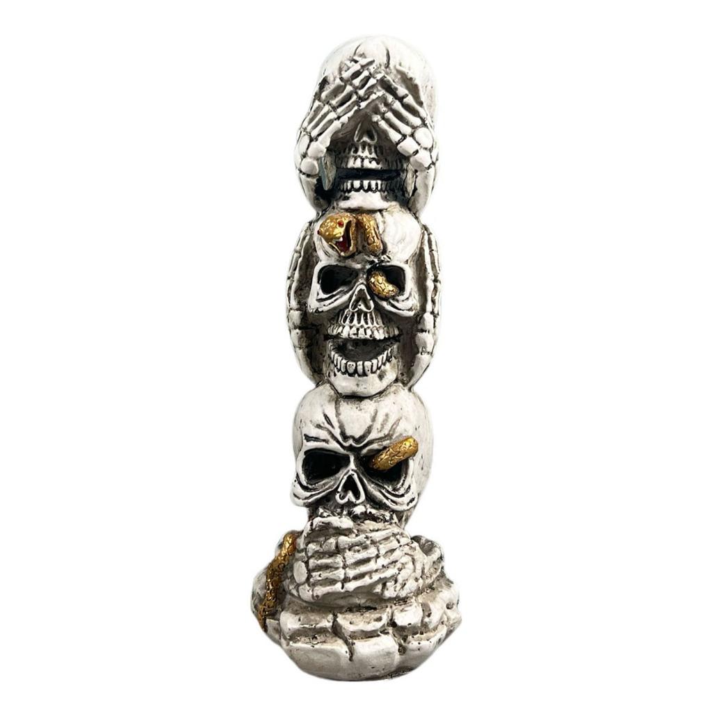 Resin Three Skulls Candle Holder Sculpture Halloween Decoration Gothic Horror Skeleton Figurine for Home Table Display