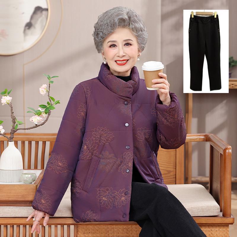 Elderly Women's Cotton-Padded Winter Jacket - Thick, Short Style for Grandmas, Moms, and Older Ladies