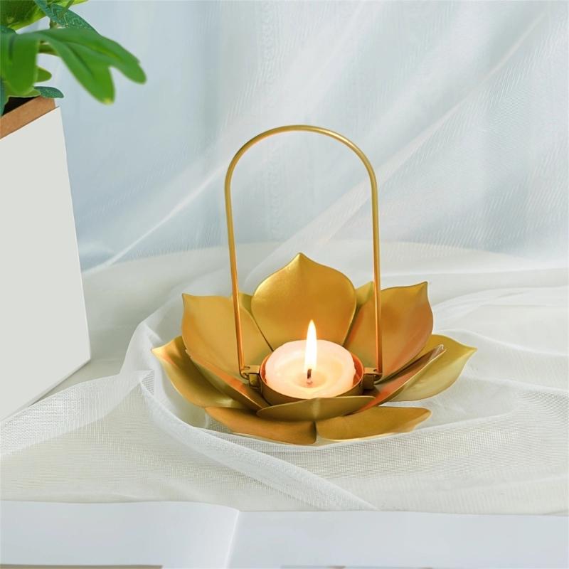 Elegant Metal Lotuses Flower Candle Holder Cup Desktop Decoration For Celebration And Ceremonies