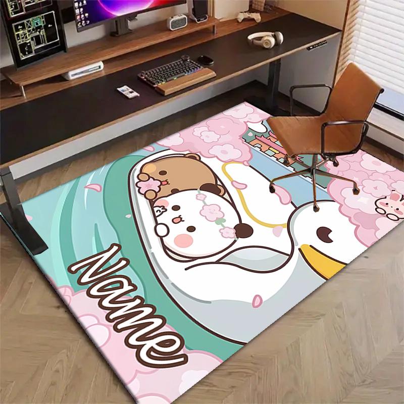 Benutzerdefinierte Yier BuBu Bärenmatte mit personalisiertem Namen, waschbarer Polyester-Teppich für den Innenbereich, Eingangsbereich, Geschenk für Weihnachten, Ostern, Thanksgiving Day