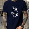 Herren Schäferhund Grafik Baumwoll-T-Shirt - Lässiges Rundhals Kurzarm Sommer-Tee mit Hundedruck Herrenbekleidung