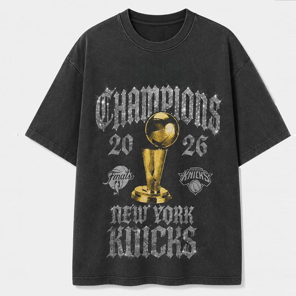 King Of New York Jalen Brunson Vintage Washed Tshirt Men Women Summer Cotton Clothing Round Neck Short Sleeved Shirt Streetwear