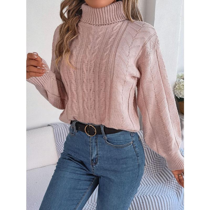 Suéter de Punto de Cuello Alto Casual de Manga Larga para Otoño e Invierno para Mujer