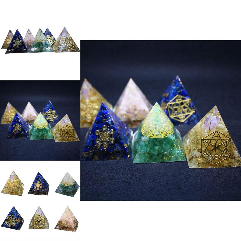 Unique Handmade Orgonite Pyramid With Natural Crystal Macadam For Radiant Home Decor