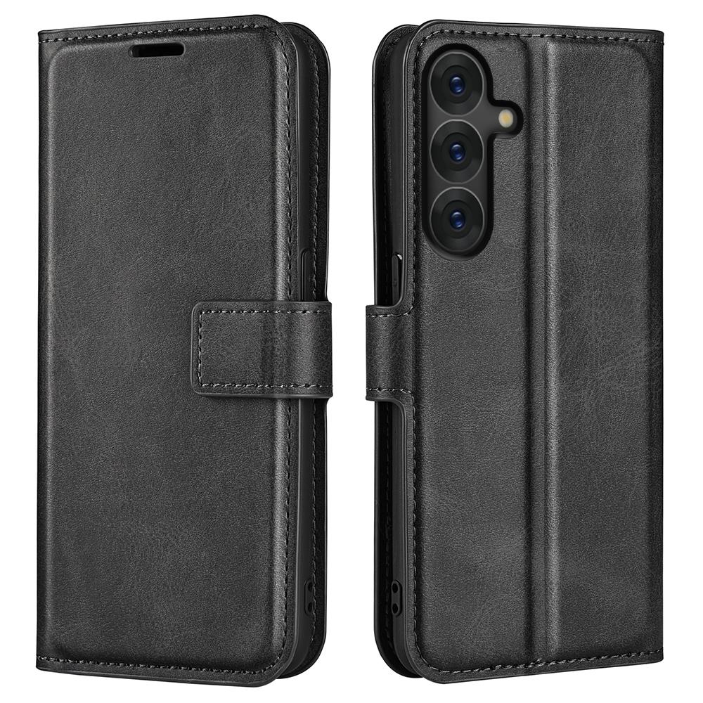 

For Samsung Galaxy S25 Stand Case Anti-Scratch Calf Texture Leather Phone Cover A