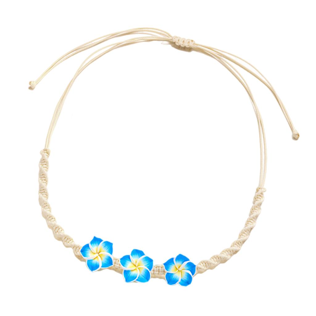 Handmade Braided Plumeria Necklace Soft Clay Flower Jewelry Tropical Styles Beach Party Fashion Jewelry Accessory