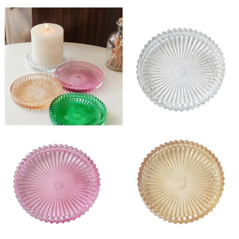 3.94" Pillar Candle Holders,Glass Coasters Decorative Candle Plate and Tray Clear Glass Candle Plates for Centerpieces