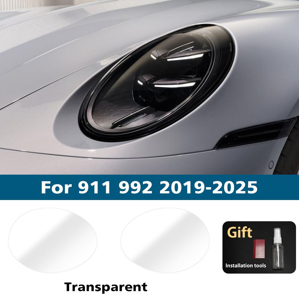 

For Porsche 911 718 991 992 18-25 982 18-25 Car Headlight TPU PPF Protective Film Smoke Black Pre Cut Vinyl Anti-Scratch Fit For 992 19-25 CLR