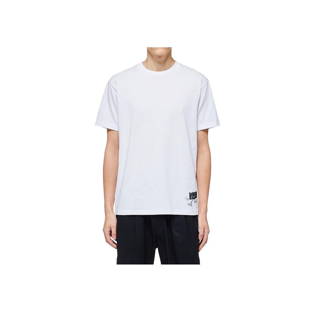 Onitsuka Tiger Solid Color Letter Cartoon Loose Straight Short Sleeve T-Shirt Unisex Tops White 2183A800-100