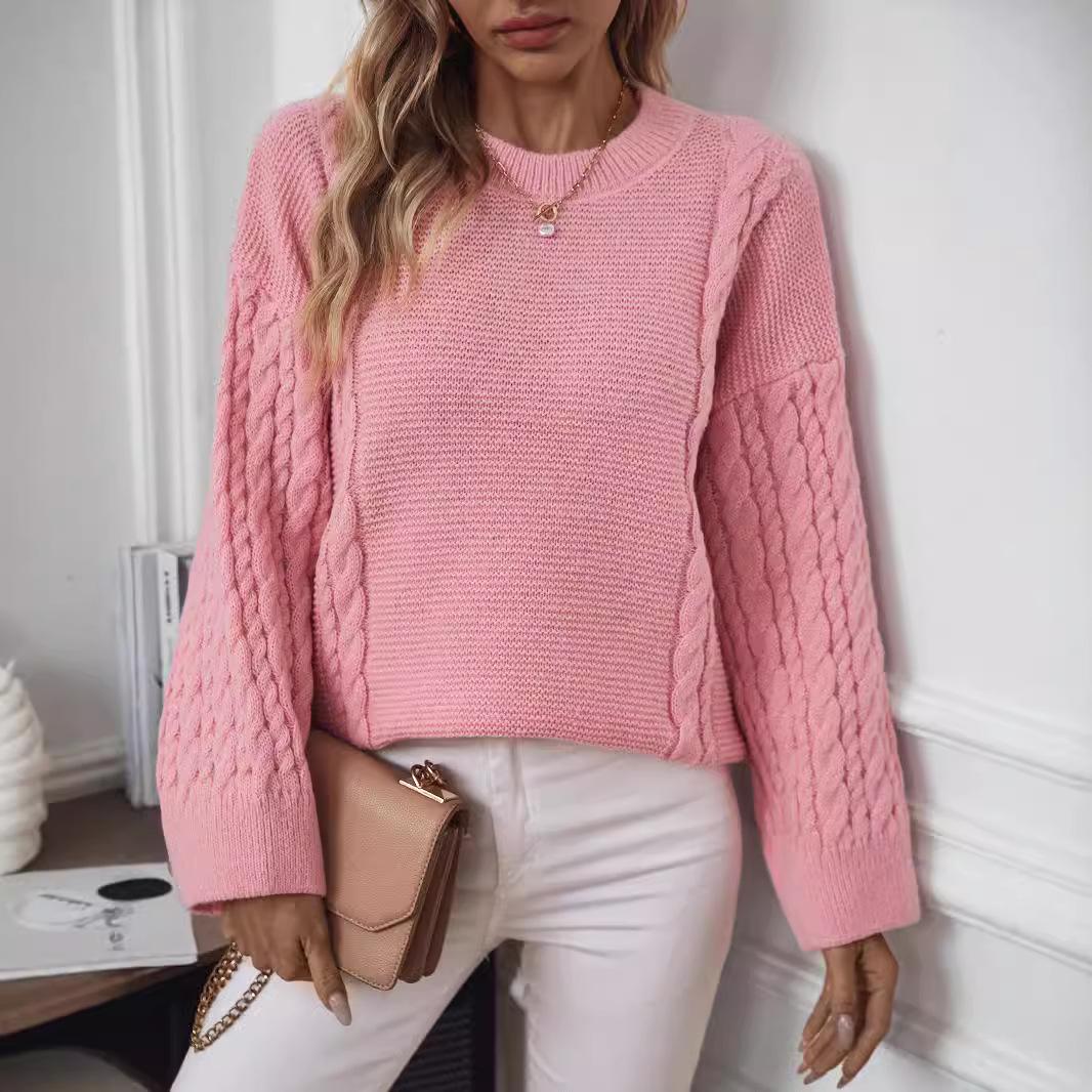 

Женский повседневный пуловер с кабельной вязкой на осень/зиму 2024 - Европейский и американский стиль XL