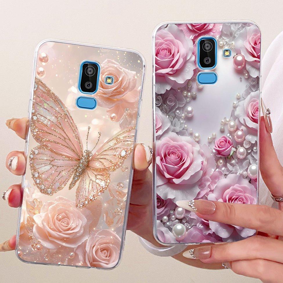 Clear Cover For Samsung J8 2018 Case SM-J810G Cute Cat Fashion Butterfly Funny 2D Painted Casing For Samsung Galaxy J8 2018