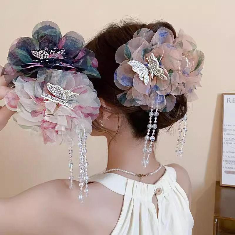 Mesh Butterfly Flower Tassel Hair Clip Sparkling Shark Clip  Hair Claw For Women Girls Elegant Hair Accessories Gifts